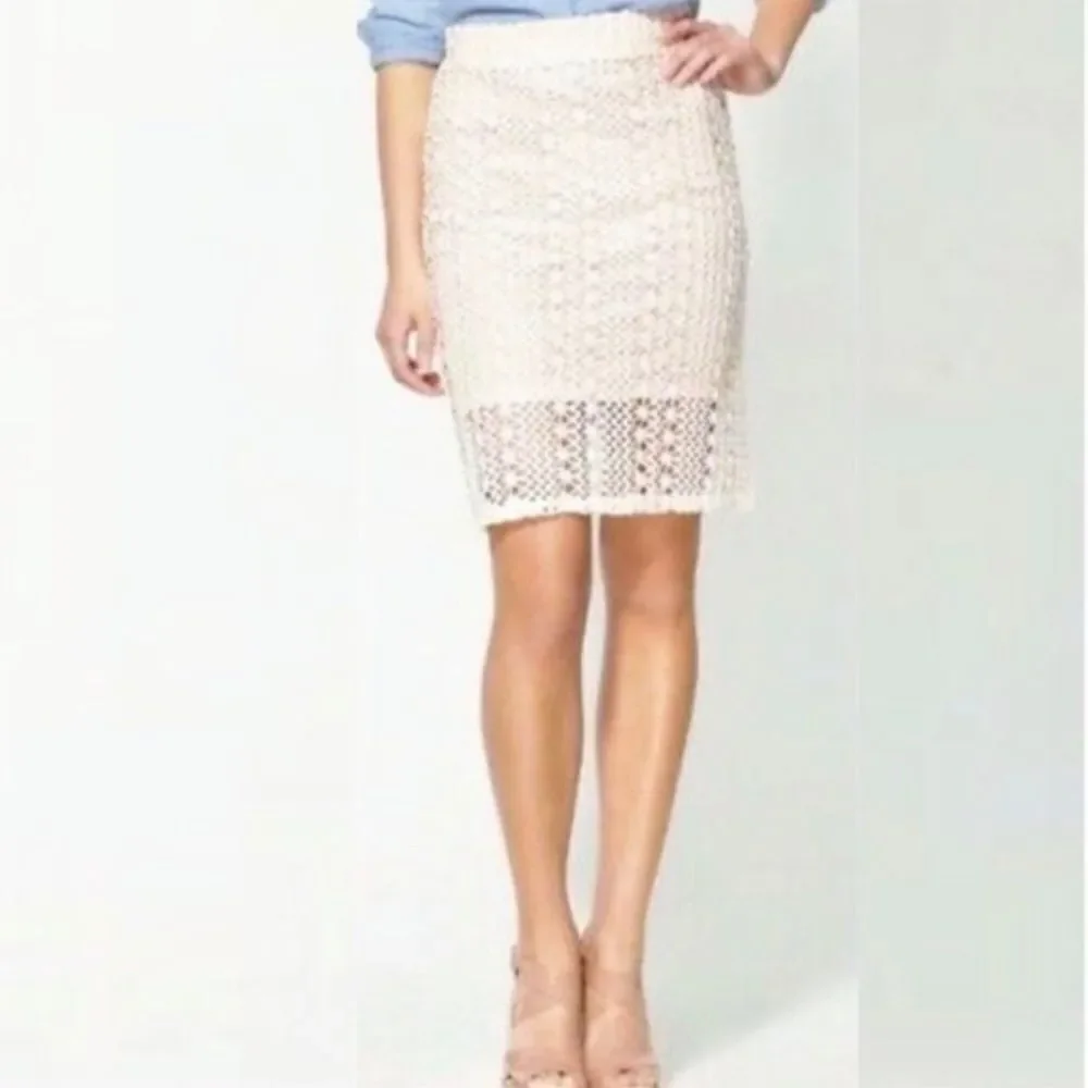 Free‎ People Pencil Skirt Womens 6 Cream Floral Crochet